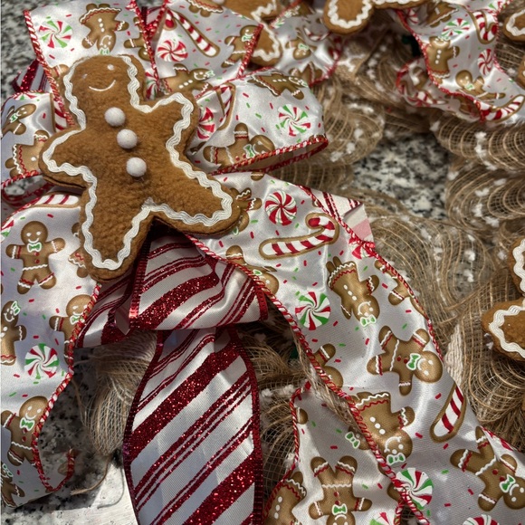 Hand Crafted Gingerbread Wreath with Candy Cane Ribbons - Picture 5 of 5